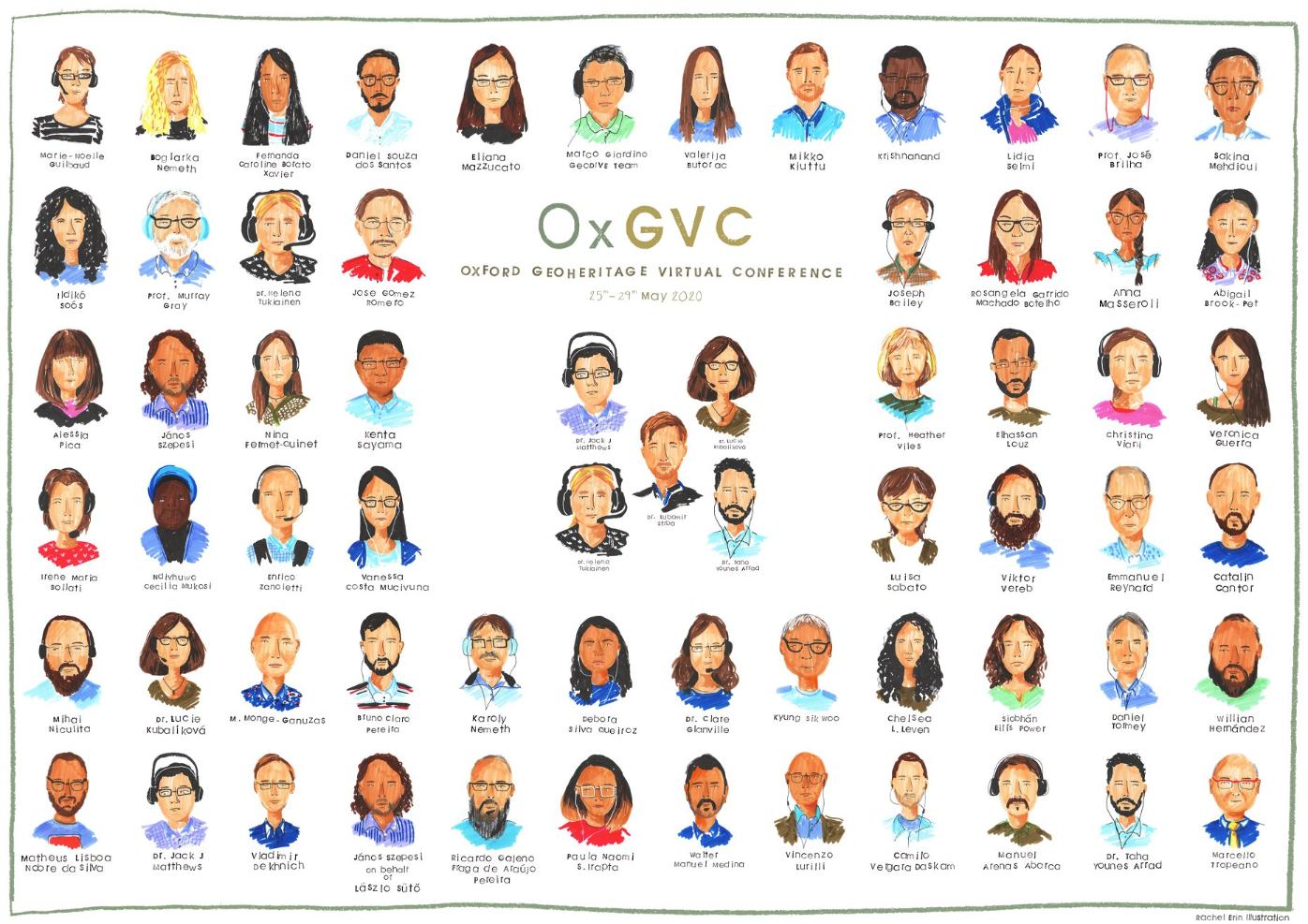 sketches of all the attendees of the Oxford Geoheritage Virtual Conference