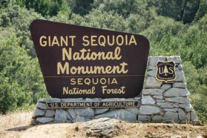 Giant Sequoia National Monument Sequoia National Forest - US Dept of Agriculture Sign