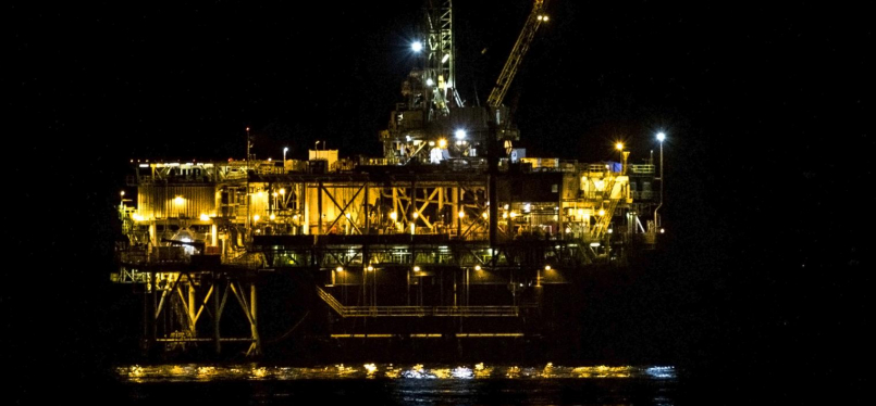 a large oil rig at night