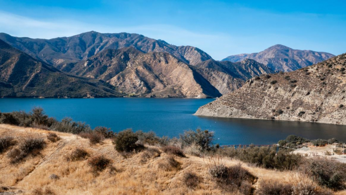 a lake surrounded by mountains