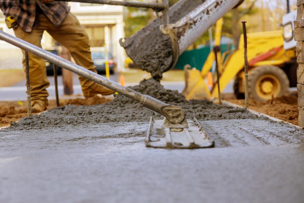 a construction worker pouring cement